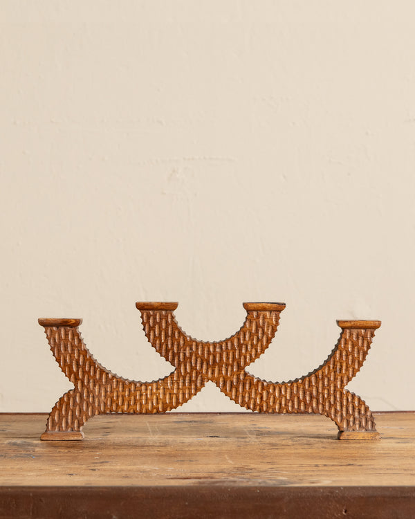 Folk Art Wood Carved Candelabra, 1960's