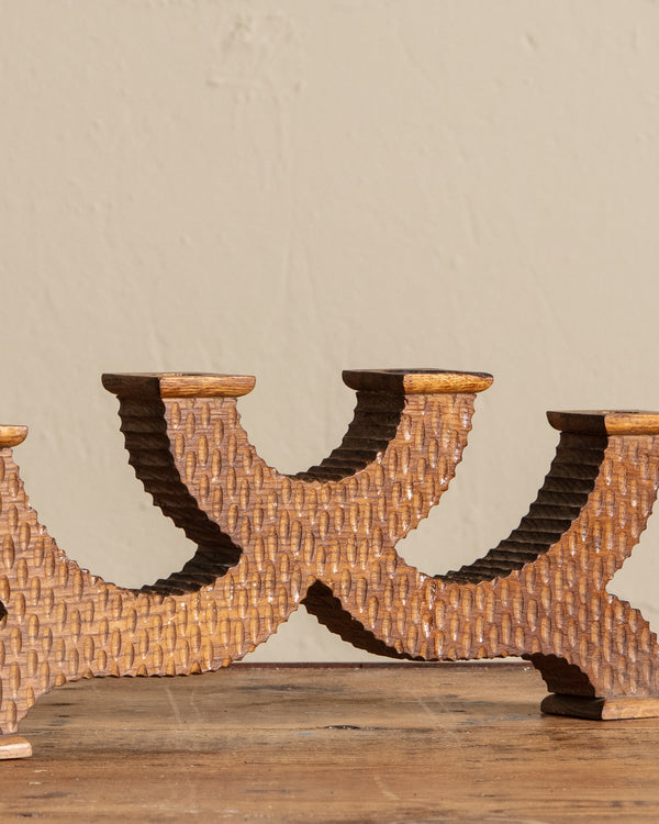 Folk Art Wood Carved Candelabra, 1960's