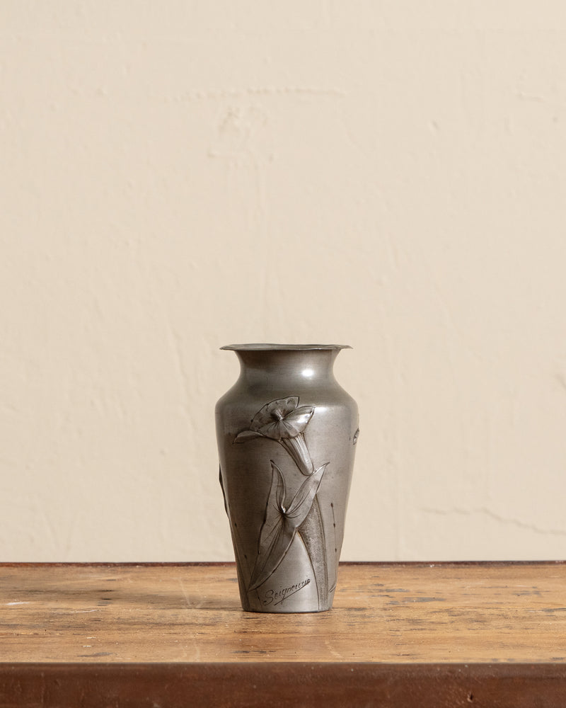Art Nouveau Pewter Lillies Vase by Seigneurie, France, 1910