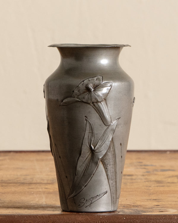 Art Nouveau Pewter Lillies Vase by Seigneurie, France, 1910