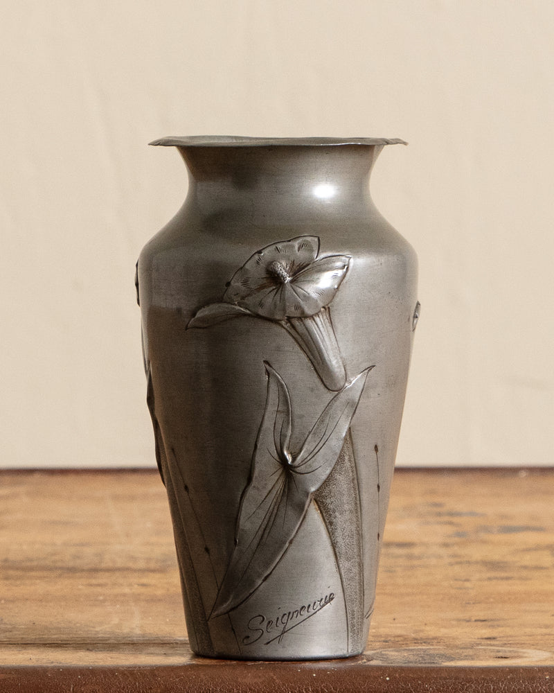 Art Nouveau Pewter Lillies Vase by Seigneurie, France, 1910