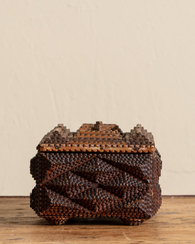 Tramp Art Lidded Velvet Box, 19th Century