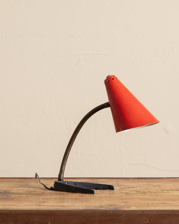 Stilnovo Style Red Metal Desk Lamp, Italy, 1950's
