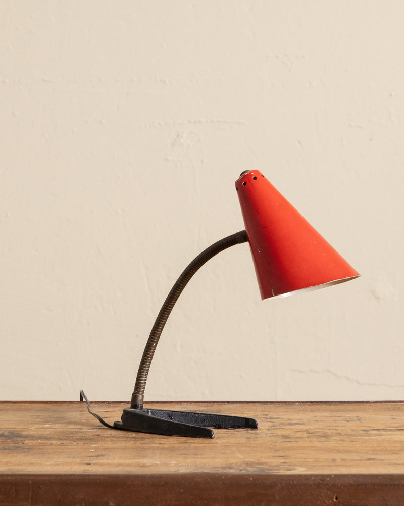 Stilnovo Style Red Metal Desk Lamp, Italy, 1950's