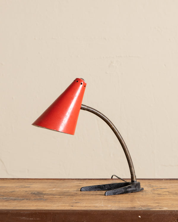 Stilnovo Style Red Metal Desk Lamp, Italy, 1950's