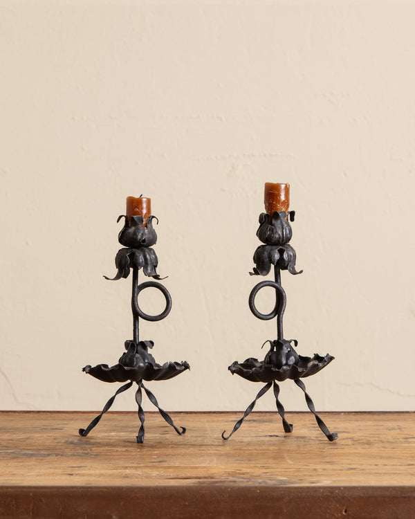 Iron Spanish Acanthus Tripod Taper Holders (Set of 2)