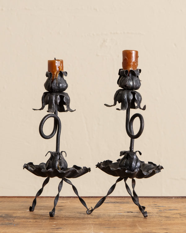 Iron Spanish Acanthus Tripod Taper Holders (Set of 2)