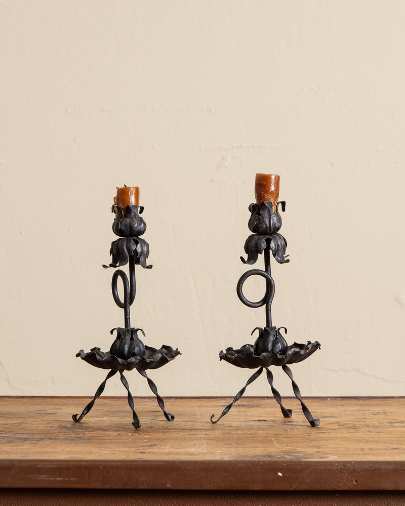 Iron Spanish Acanthus Tripod Taper Holders (Set of 2)
