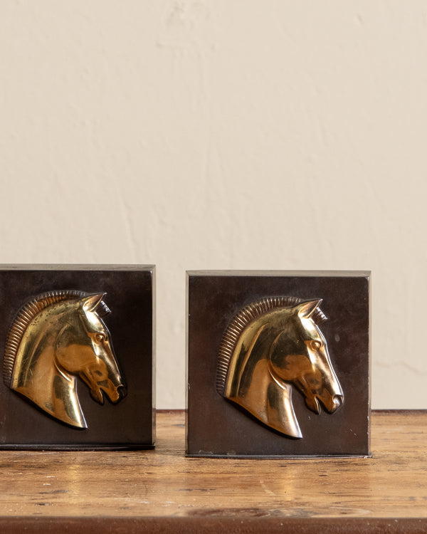 Art Deco Squared Brass Horse Bookends (Set of 2)