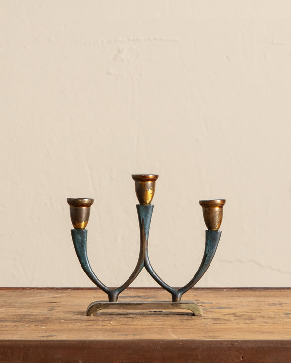 Solid Brass Verdigris Triple Candleholder