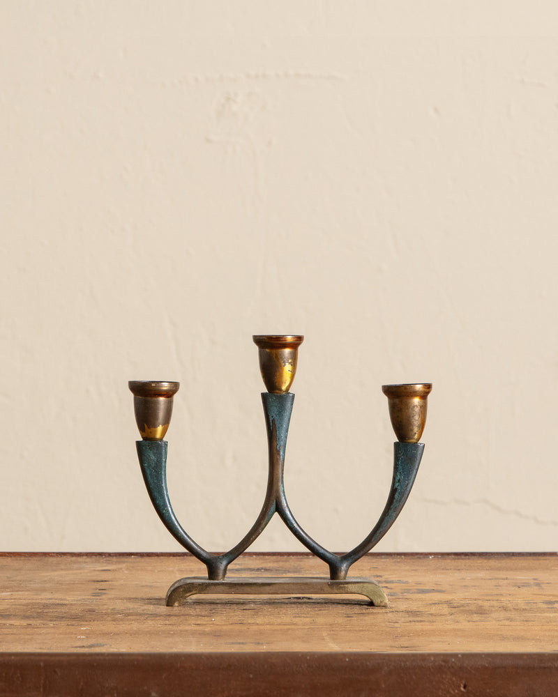 Solid Brass Verdigris Triple Candleholder
