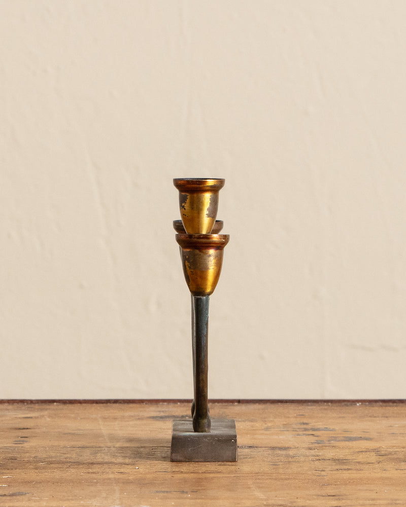 Solid Brass Verdigris Triple Candleholder