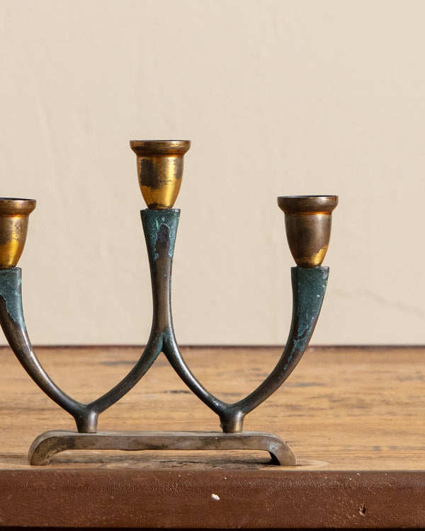 Solid Brass Verdigris Triple Candleholder