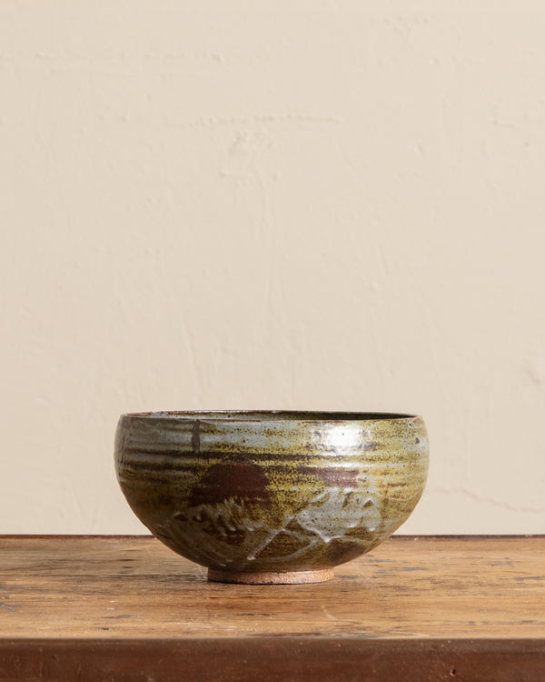 Large Green/Brown Studio Bowl, Signed