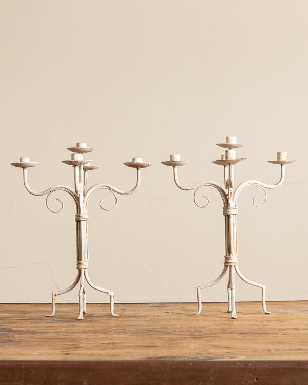 Chippy Cream Iron Candelabra (Set of 2)