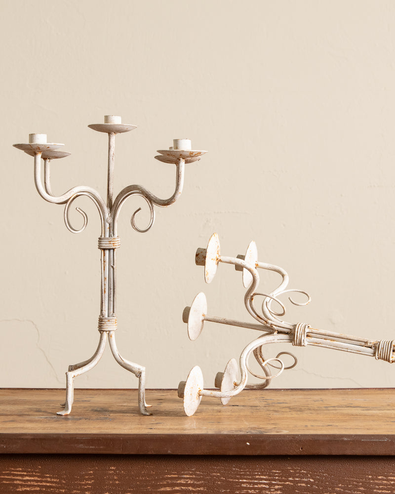 Chippy Cream Iron Candelabra (Set of 2)