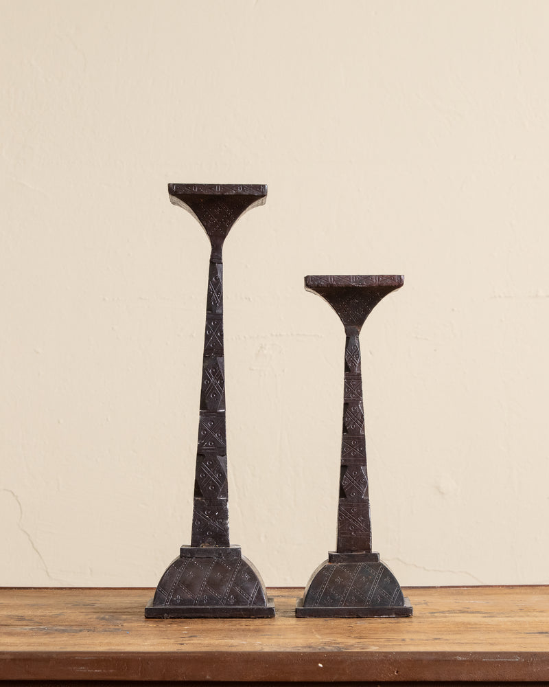Solid Bronze Eastlake Pillar Candle Holders, Pair