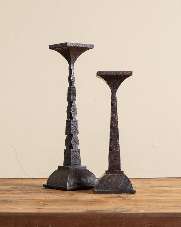 Solid Bronze Eastlake Pillar Candle Holders, Pair