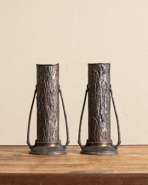 Art Nouveau Brass Faux Bois Vases (Set of 2)