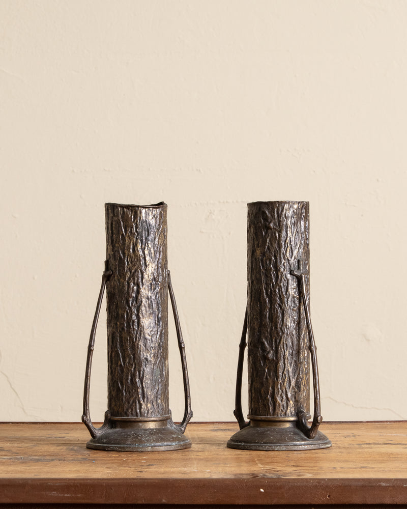 Art Nouveau Brass Faux Bois Vases (Set of 2)