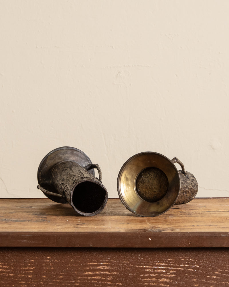Art Nouveau Brass Faux Bois Vases (Set of 2)