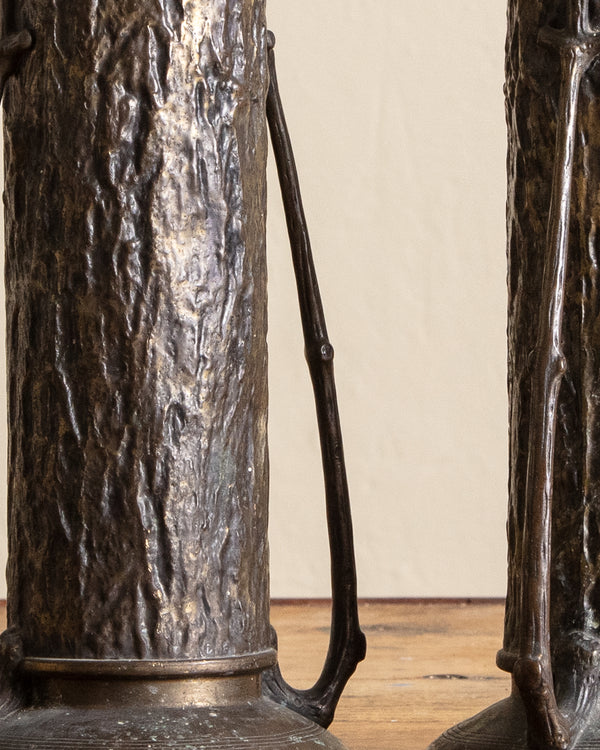 Art Nouveau Brass Faux Bois Vases (Set of 2)