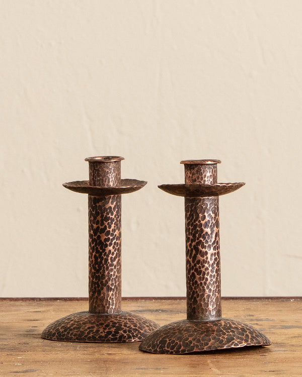 Hammered Copper Taper Holders, Pair