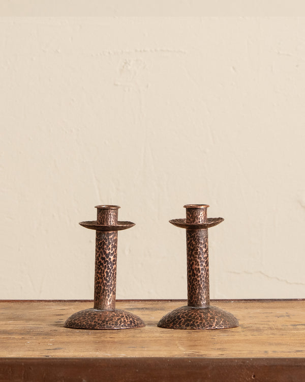 Hammered Copper Taper Holders, Pair