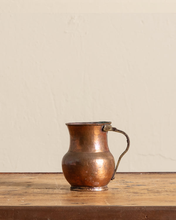 19th Century Hammered Copper Handle Pitcher