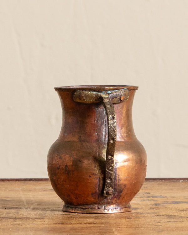 19th Century Hammered Copper Handle Pitcher