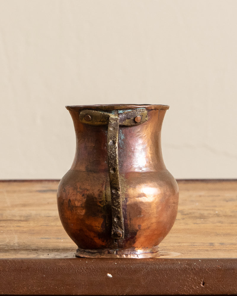 19th Century Hammered Copper Handle Pitcher