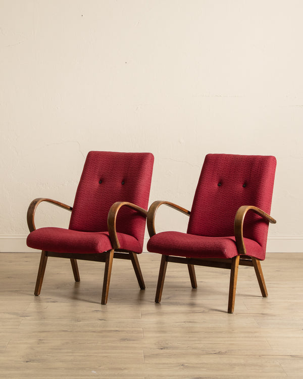 Pair of Jaroslav Smidek Beech Lounge Chairs, Czechoslovakia, 1970's