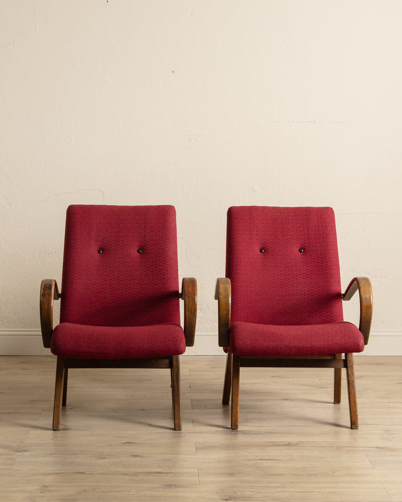 Pair of Jaroslav Smidek Beech Lounge Chairs, Czechoslovakia, 1970's