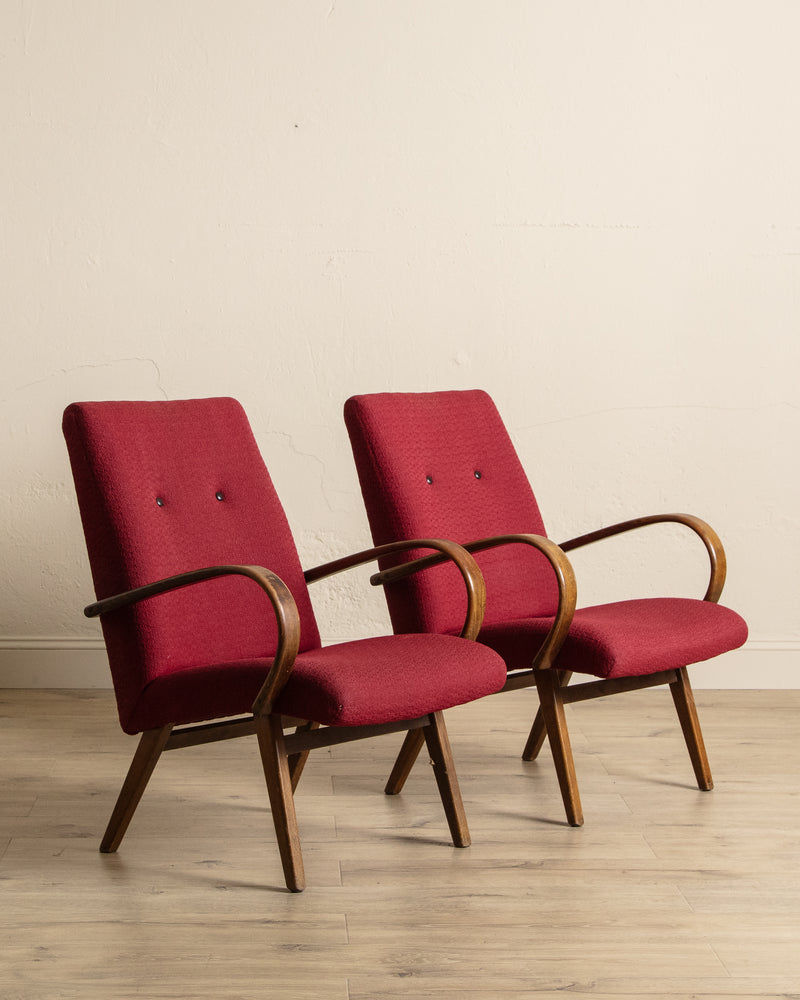 Pair of Jaroslav Smidek Beech Lounge Chairs, Czechoslovakia, 1970's