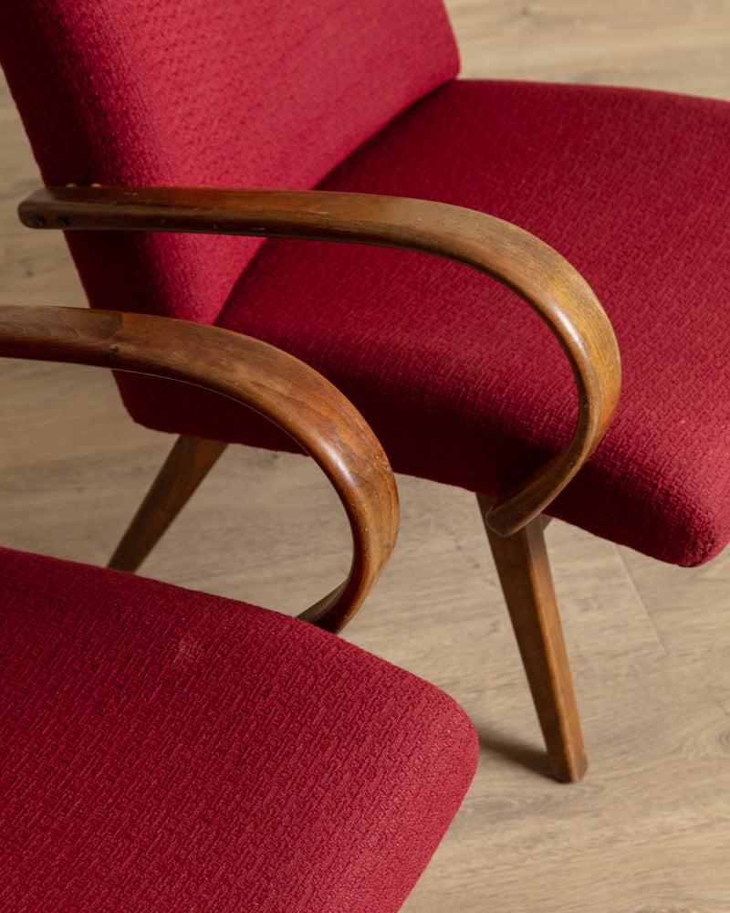 Pair of Jaroslav Smidek Beech Lounge Chairs, Czechoslovakia, 1970's