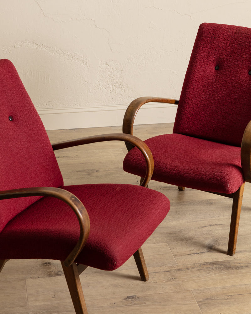Pair of Jaroslav Smidek Beech Lounge Chairs, Czechoslovakia, 1970's