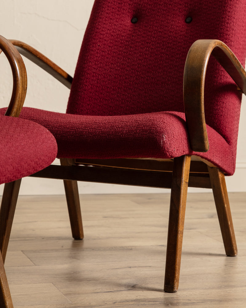 Pair of Jaroslav Smidek Beech Lounge Chairs, Czechoslovakia, 1970's