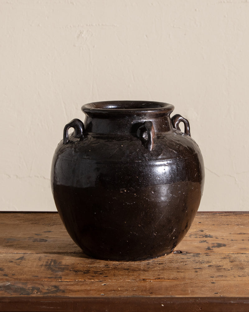 Black Glazed Four Handle Pot