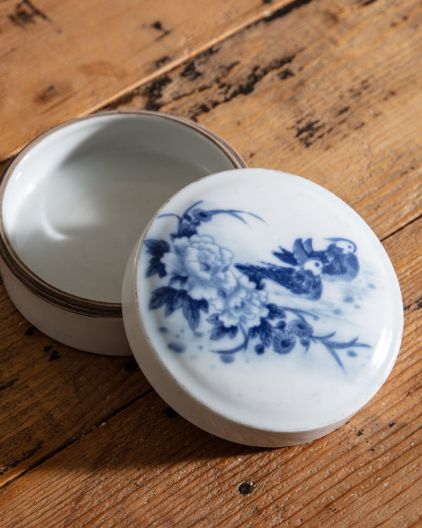 Blue and White Porcelain Ducks & Flowers Ink Box