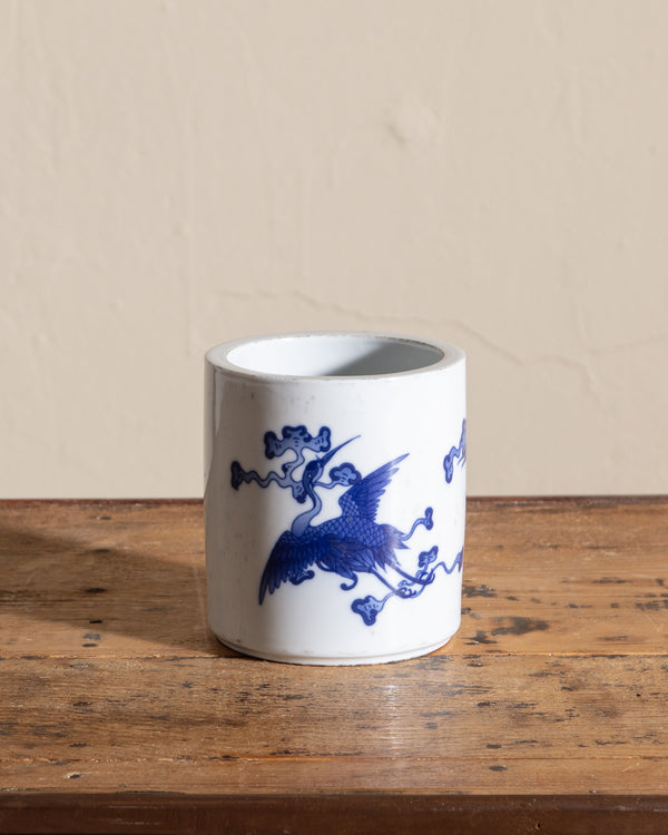 Small Blue and White Porcelain Flying Crane Cachepot