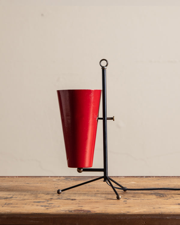 Mid Century Red Enamel Torchiere Tripod Lamp, Italy, 1950's