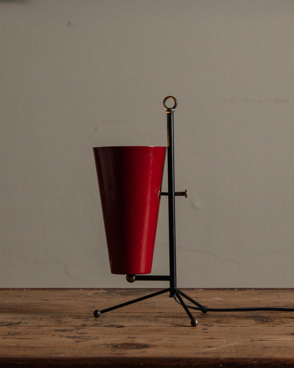 Mid Century Red Enamel Torchiere Tripod Lamp, Italy, 1950's