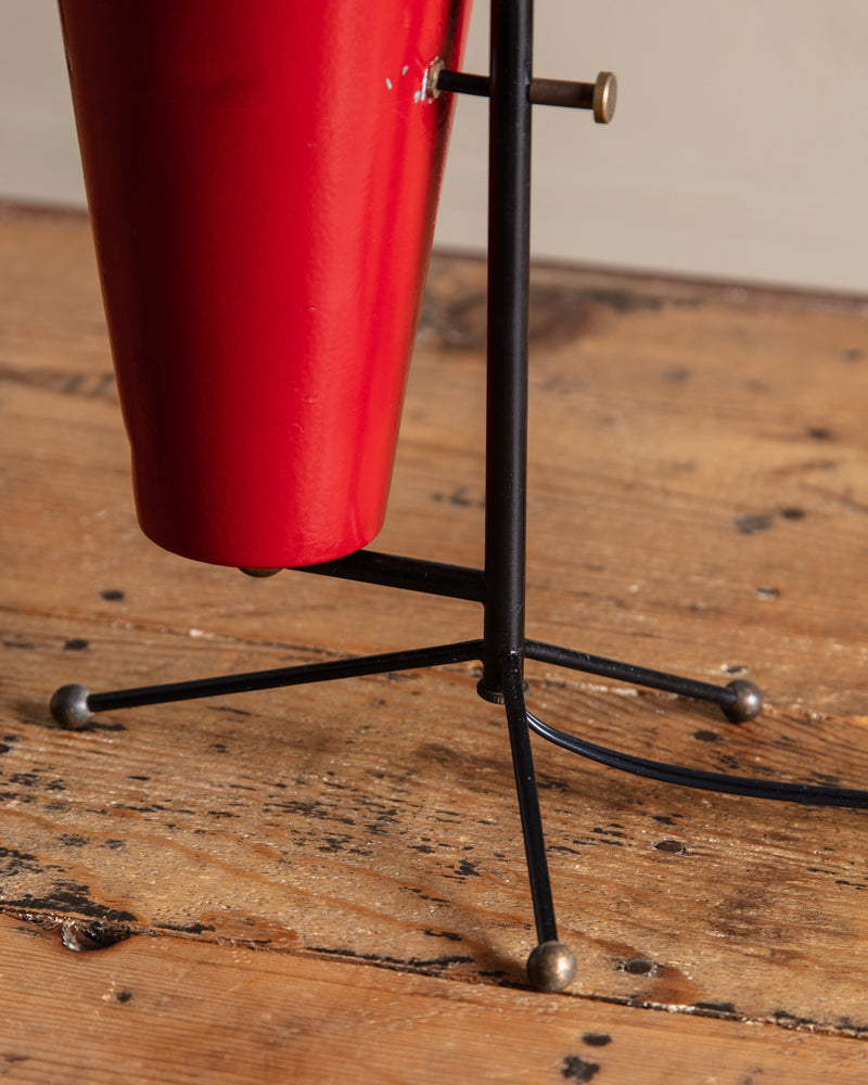 Mid Century Red Enamel Torchiere Tripod Lamp, Italy, 1950's