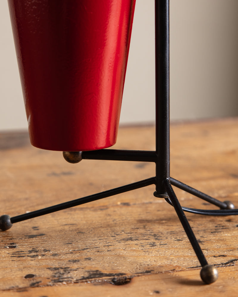 Mid Century Red Enamel Torchiere Tripod Lamp, Italy, 1950's