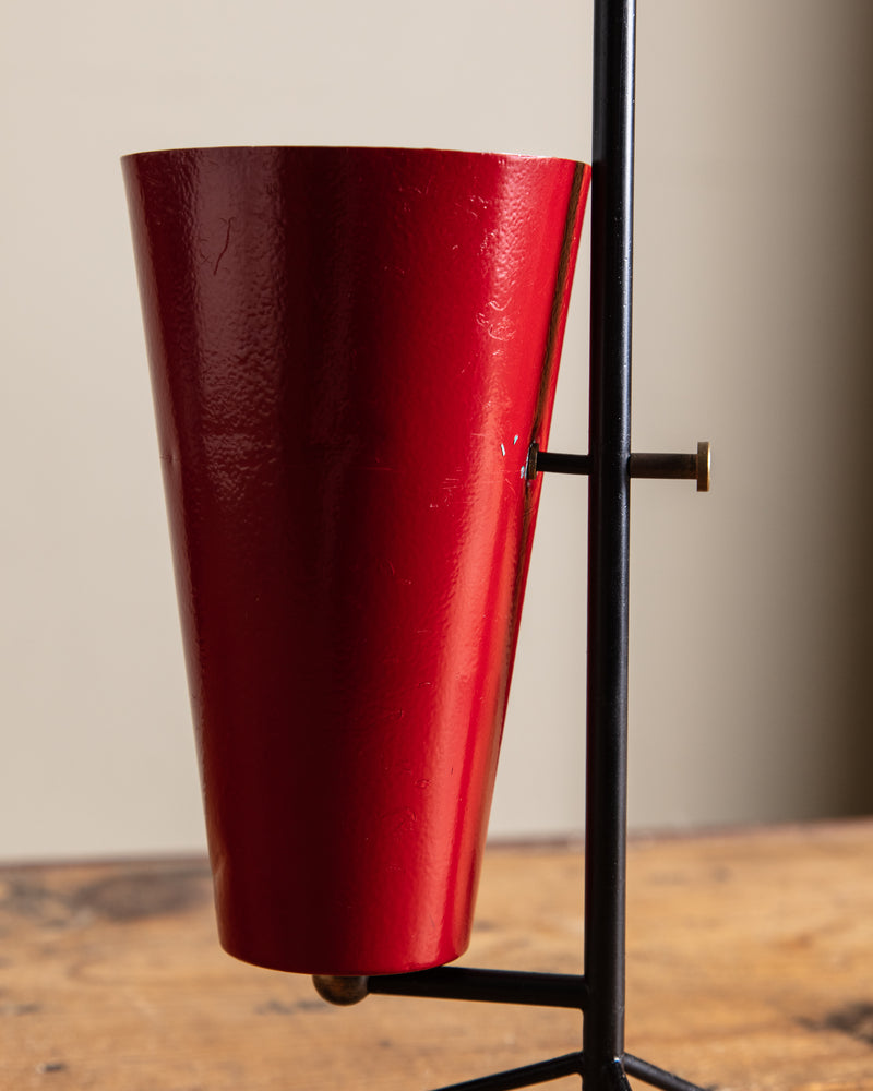 Mid Century Red Enamel Torchiere Tripod Lamp, Italy, 1950's