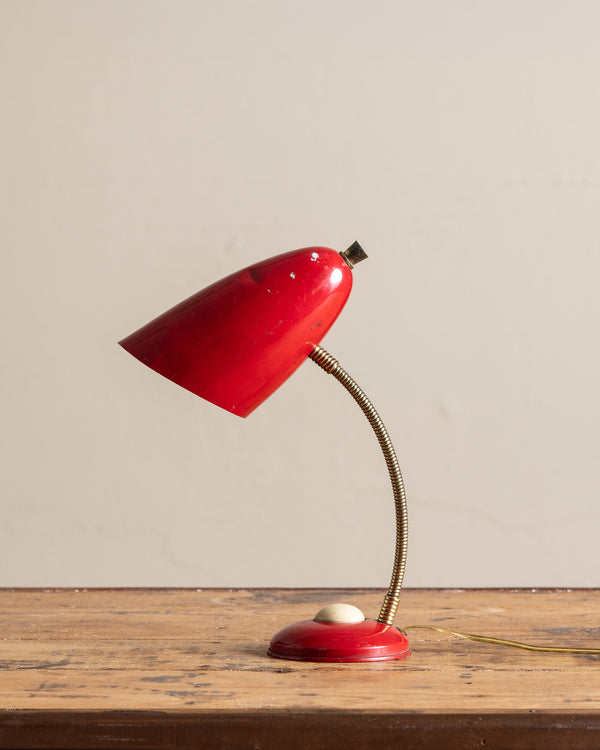 Mid Century Red Enamel Table Lamp, Italy, 1950's