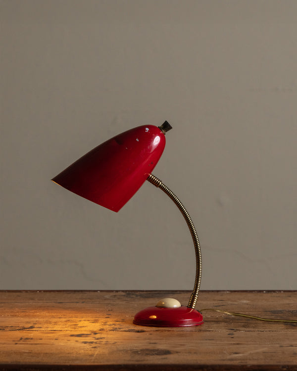 Mid Century Red Enamel Table Lamp, Italy, 1950's