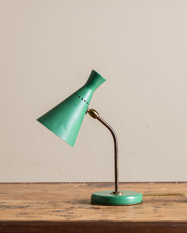 Mid Century Conical Green Enamel Table Lamp, Italy, 1950's