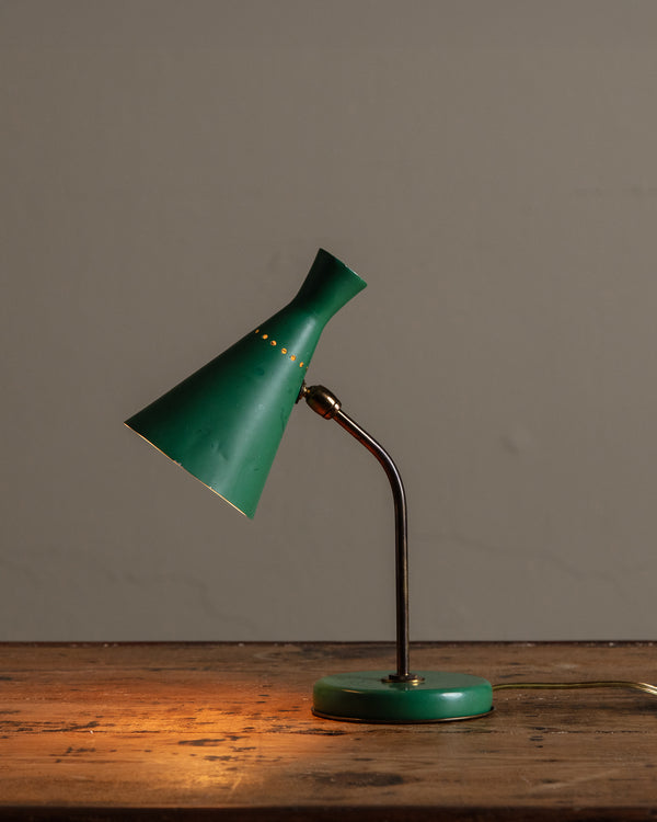 Mid Century Conical Green Enamel Table Lamp, Italy, 1950's