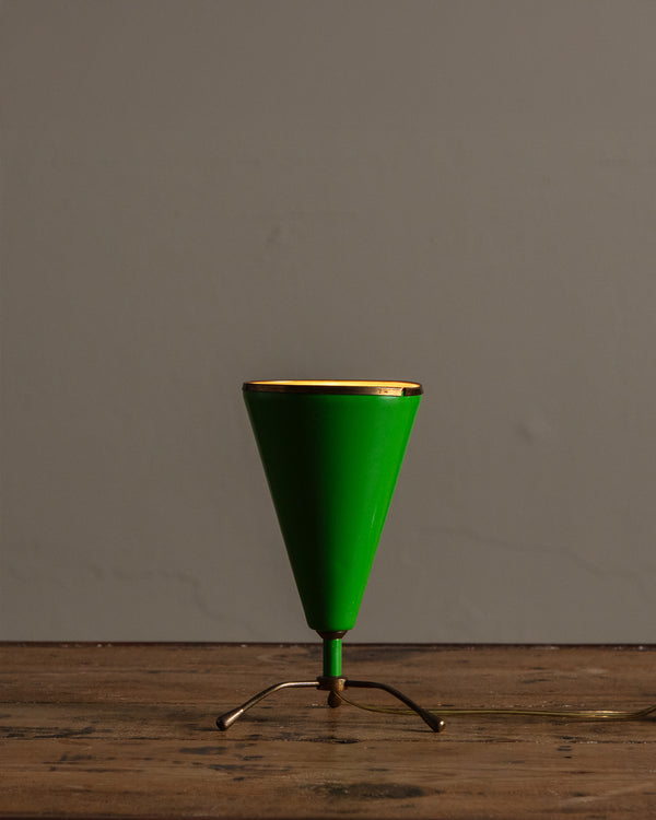 Mid Century Conical Green Tripod Lamp, Italy, 1950's